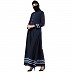 Casual Abaya with striped border- Navy Blue Casual Abaya with striped border- Navy Blue